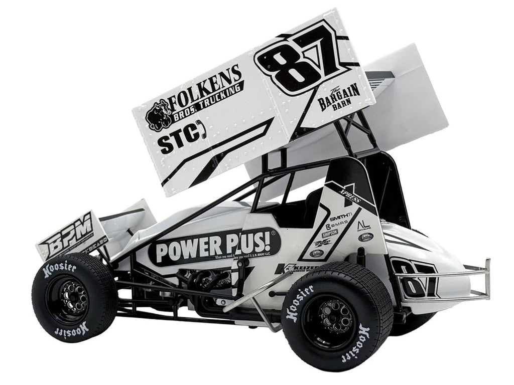 Winged Sprint Car #87 Aaron Reutzel "Power Plus" White (2026) 1/18 Diecast Model Car by ACME