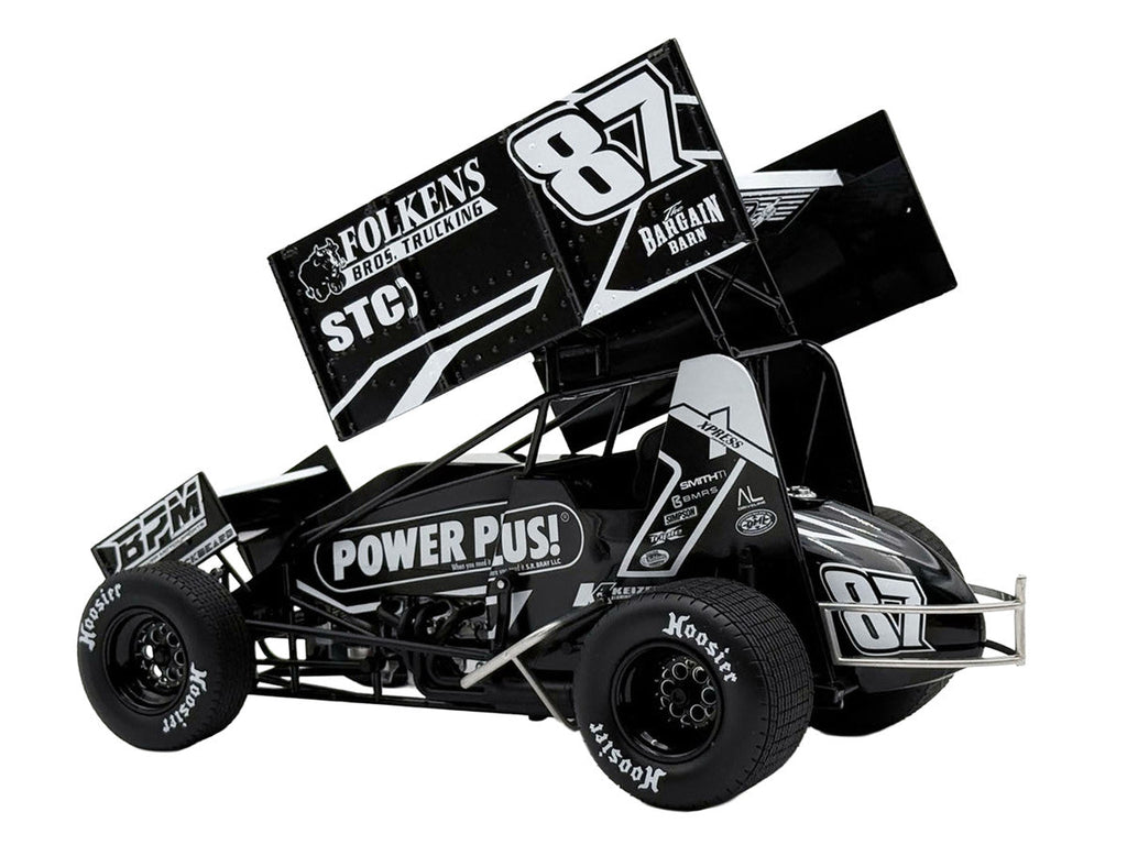Winged Sprint Car #87 Aaron Reutzel "Power Plus" Black (2026) 1/18 Diecast Model Car by ACME