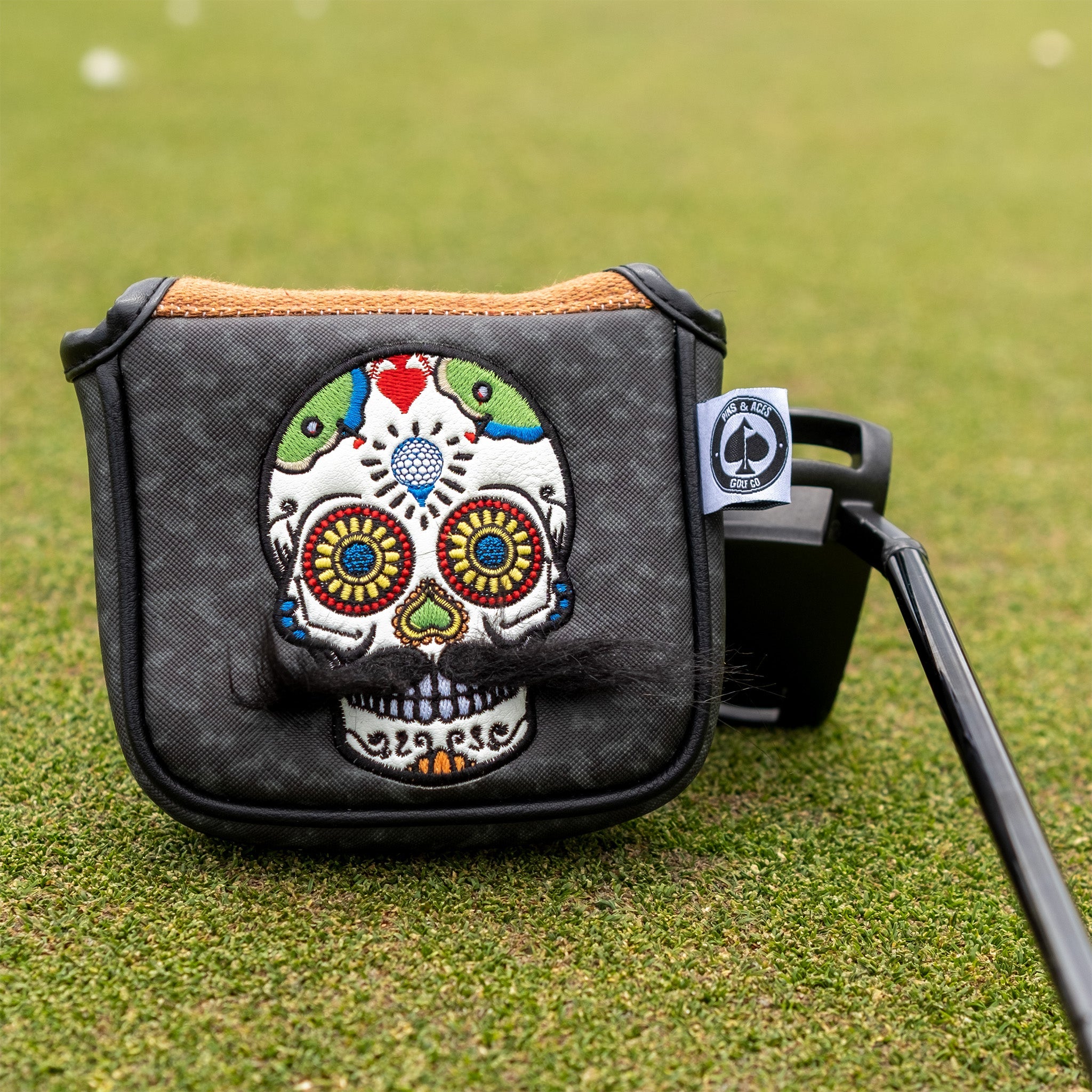 Mustache Sugar Skull Mallet Putter Headcover – Gray Camo