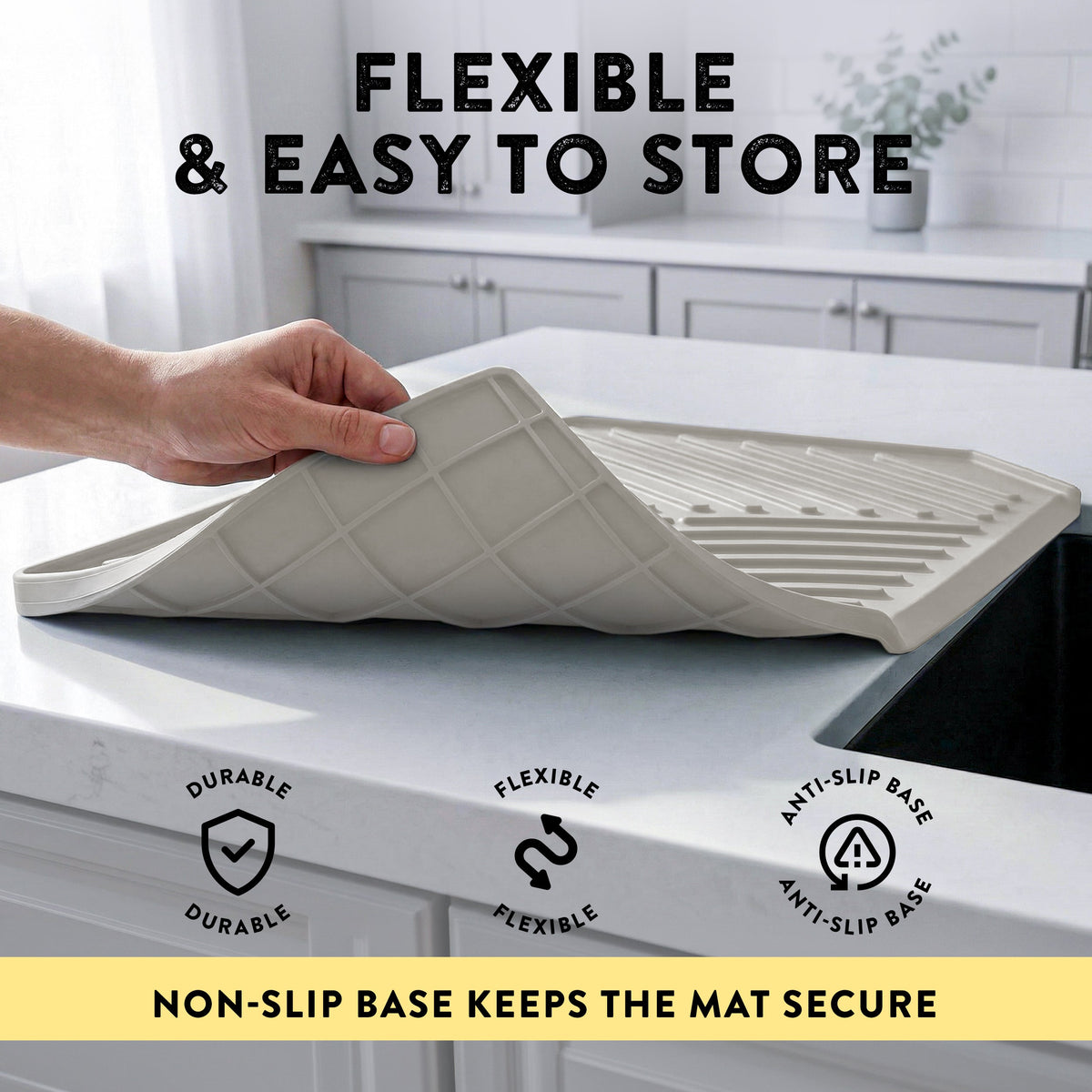Silicone Dish Drying Mat 19.3’’ x 13’ Charcoal Grey