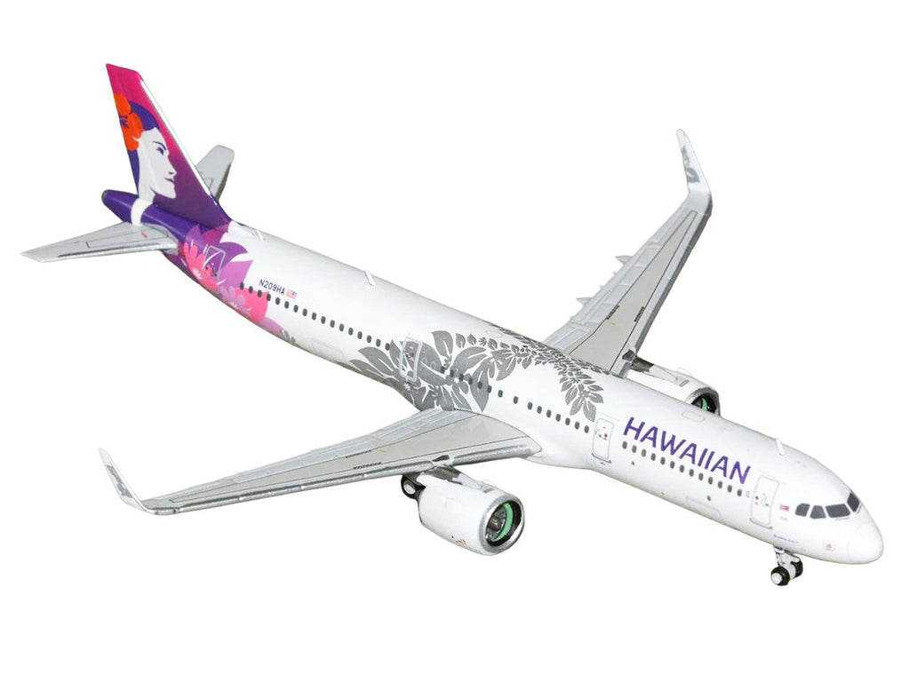 Airbus A321neo Commercial Aircraft "Hawaiian Airlines" (N209HA) White with Purple Tail Graphics 1/400 Diecast Model Airplane by GeminiJets