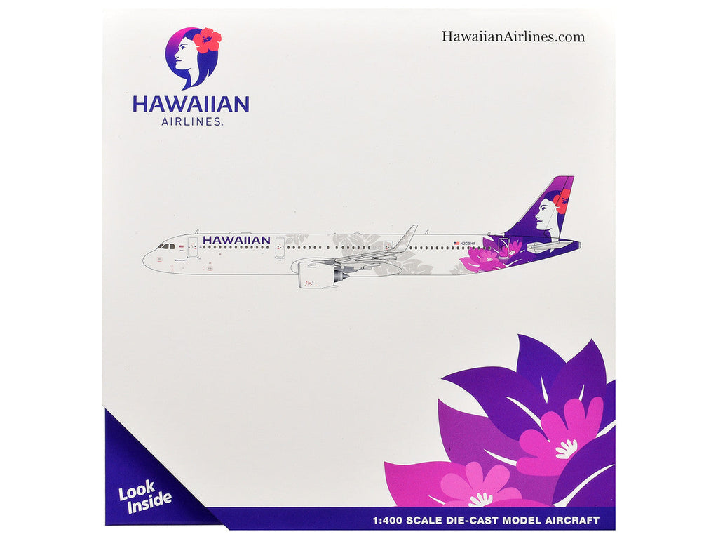 Airbus A321neo Commercial Aircraft "Hawaiian Airlines" (N209HA) White with Purple Tail Graphics 1/400 Diecast Model Airplane by GeminiJets