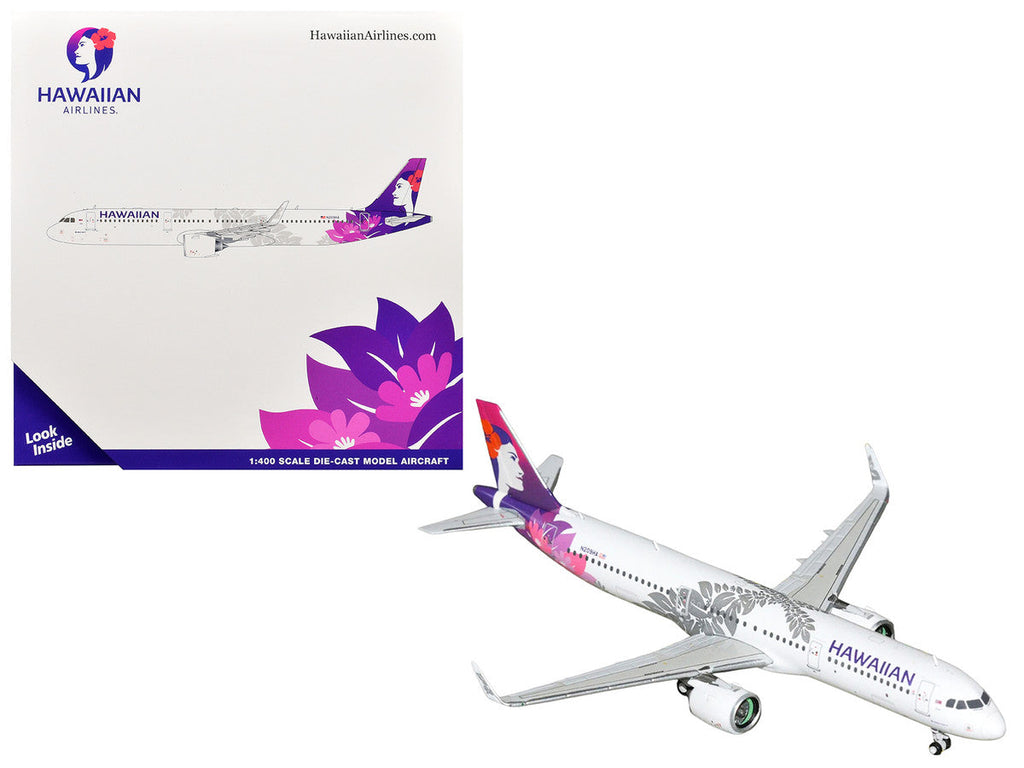 Airbus A321neo Commercial Aircraft "Hawaiian Airlines" (N209HA) White with Purple Tail Graphics 1/400 Diecast Model Airplane by GeminiJets