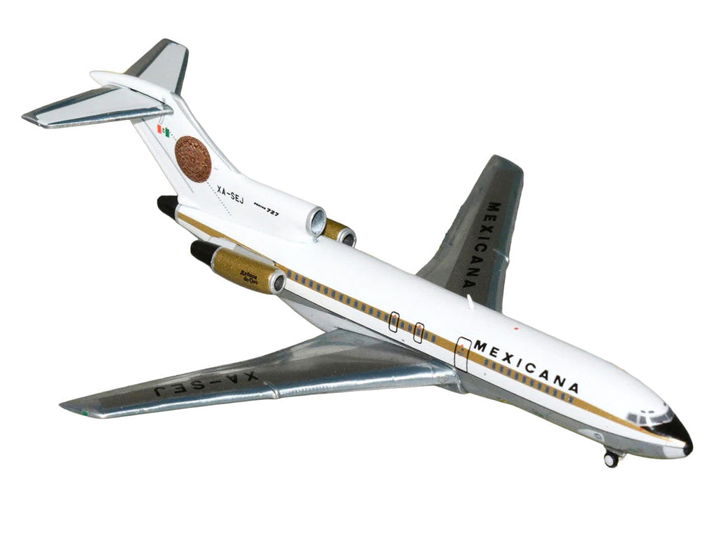 Boeing 727-100 Commercial Aircraft "Mexicana de Aviacion" (XA-SEJ) White with Gold Stripes 1/400 Diecast Model Airplane by GeminiJets