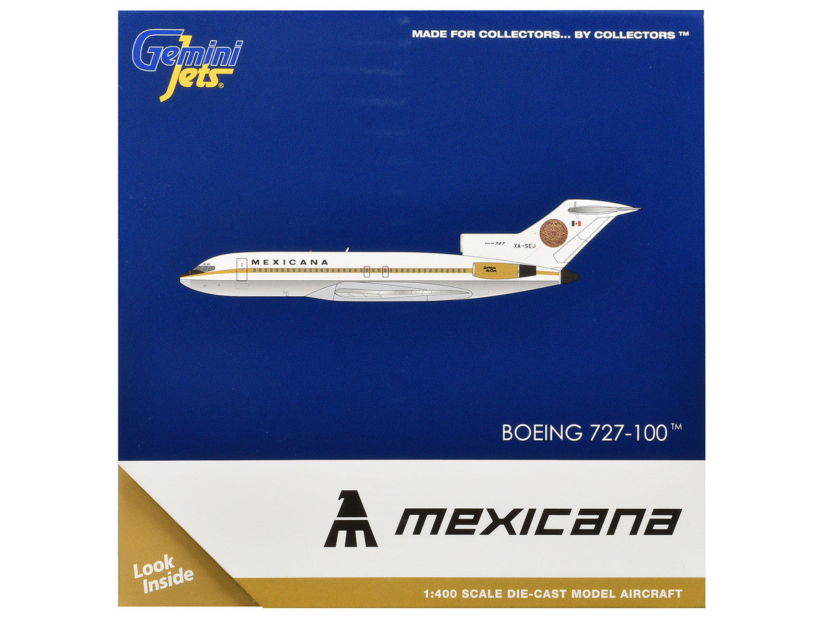 Boeing 727-100 Commercial Aircraft "Mexicana de Aviacion" (XA-SEJ) White with Gold Stripes 1/400 Diecast Model Airplane by GeminiJets