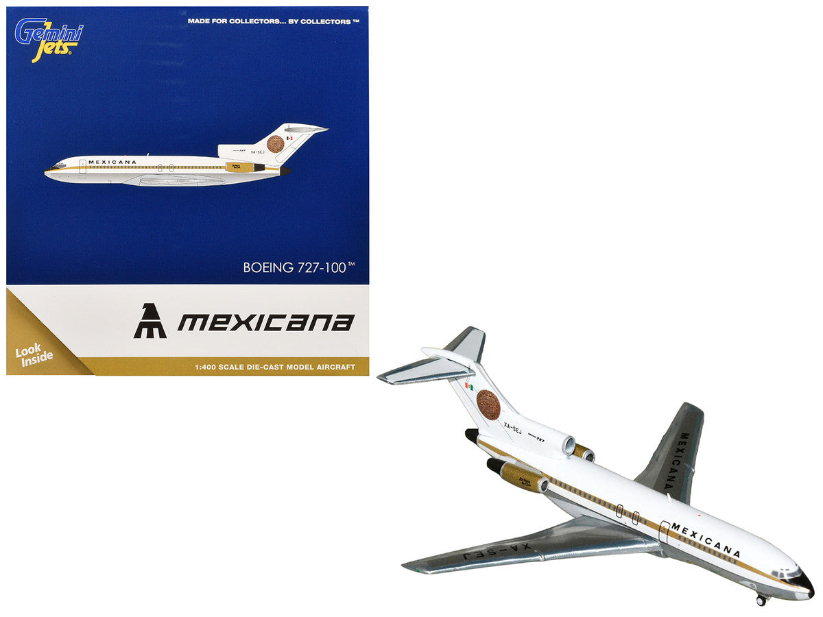 Boeing 727-100 Commercial Aircraft "Mexicana de Aviacion" (XA-SEJ) White with Gold Stripes 1/400 Diecast Model Airplane by GeminiJets