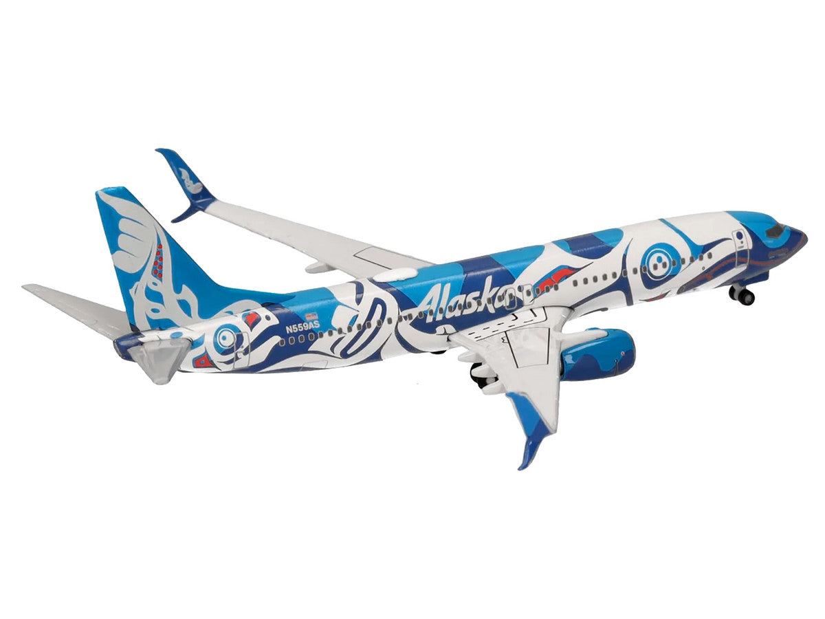 Boeing 737-800 Commercial Aircraft "Alaska Airlines - Salmon People Livery" (N559AS) Blue and White 1/500 Diecast Model Airplane by Herpa