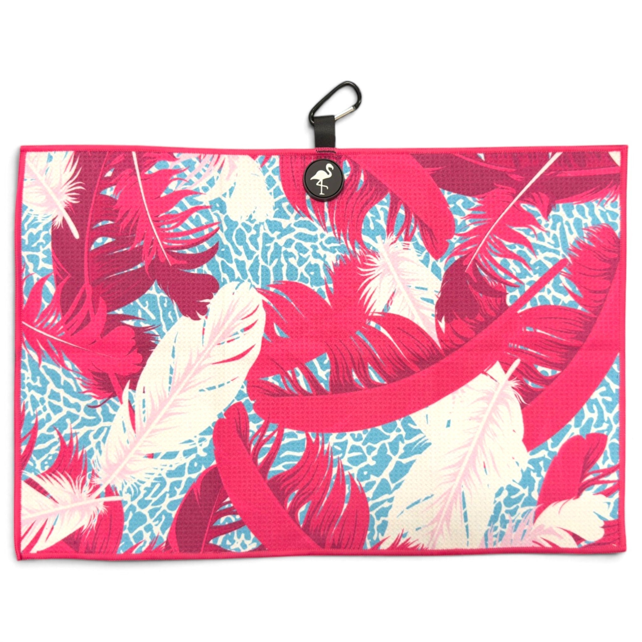 Elephant Meets Flamingo Golf Towel | 24” x 16” Microfiber Towel | Magnetic Clip & Carabiner | Premium Golf Accessory