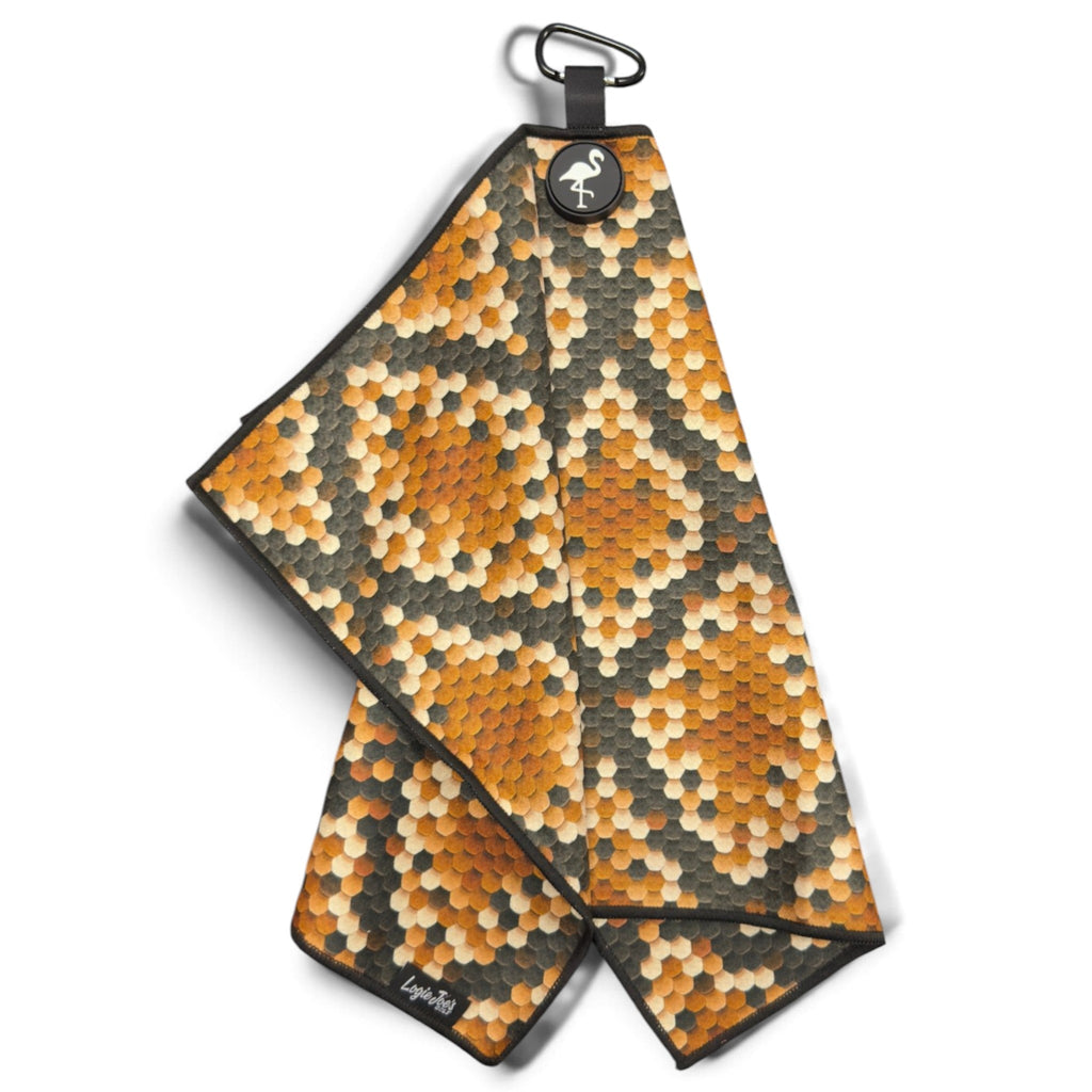 Real Snake Skin Golf Towel | 24” x 16” Microfiber Towel | Magnetic Clip & Carabiner | Premium Golf Accessory