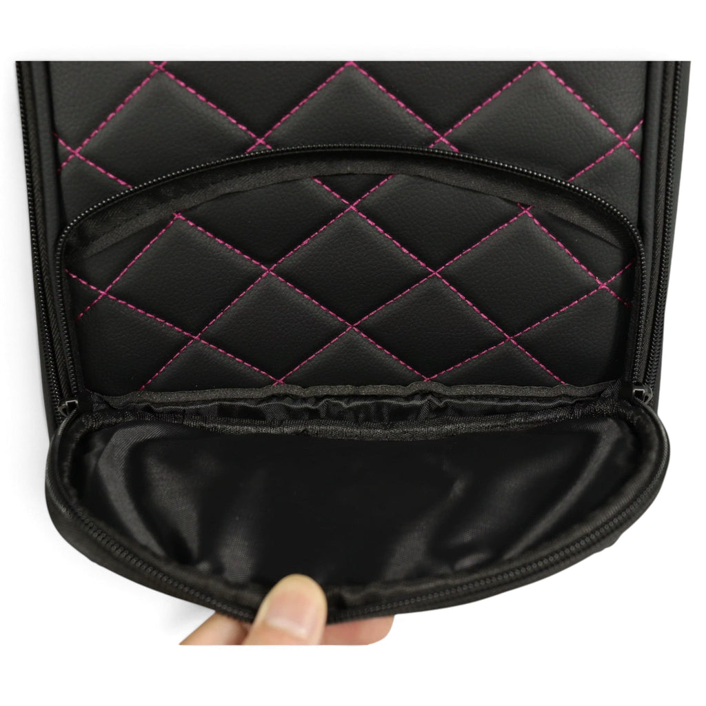 Golf Shoe Bag | Premium PU Leather Golf Shoe Organizer | Quilted Travel Shoe Case with Accessory Pocket, Carry Handle & Ventilation | Black/Pink