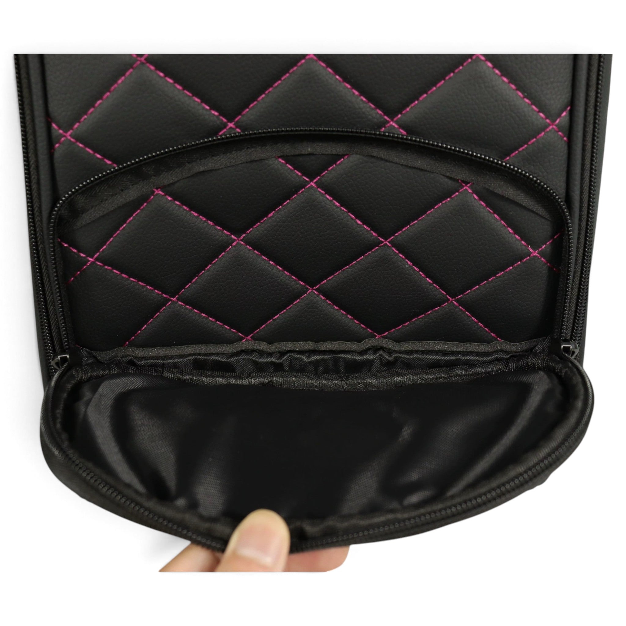 Golf Shoe Bag | Premium PU Leather Golf Shoe Organizer | Quilted Travel Shoe Case with Accessory Pocket, Carry Handle & Ventilation | Black/Pink