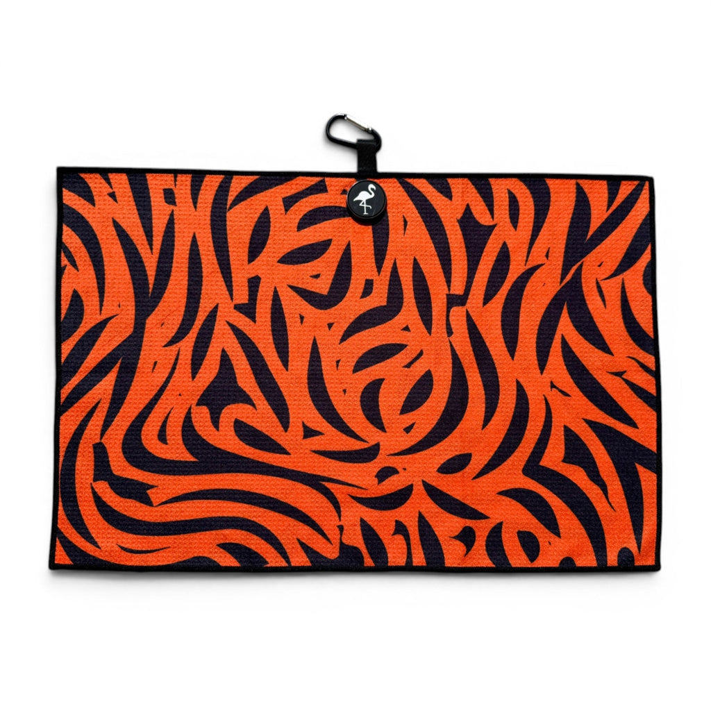 Tiger Tempo Golf Towel | 24” x 16” Microfiber Towel | Magnetic Clip & Carabiner | Premium Golf Accessory