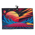 Retroscape Golf Towel | 24” x 16” Microfiber Towel | Magnetic Clip & Carabiner | Premium Golf Accessory | Sunset Mountain Drive