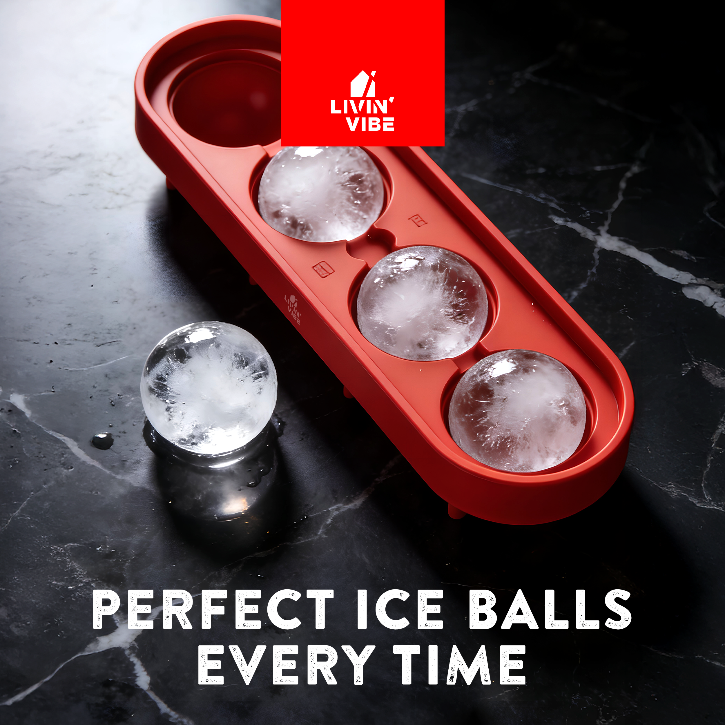 LIVINVIBE Silicone Ice Ball Mold with Lid – 4 Large Whiskey Ice Spheres, One-Pour Funnel Design, BPA-Free Flexible Ice Tray for Cocktails, Coffee & Drinks