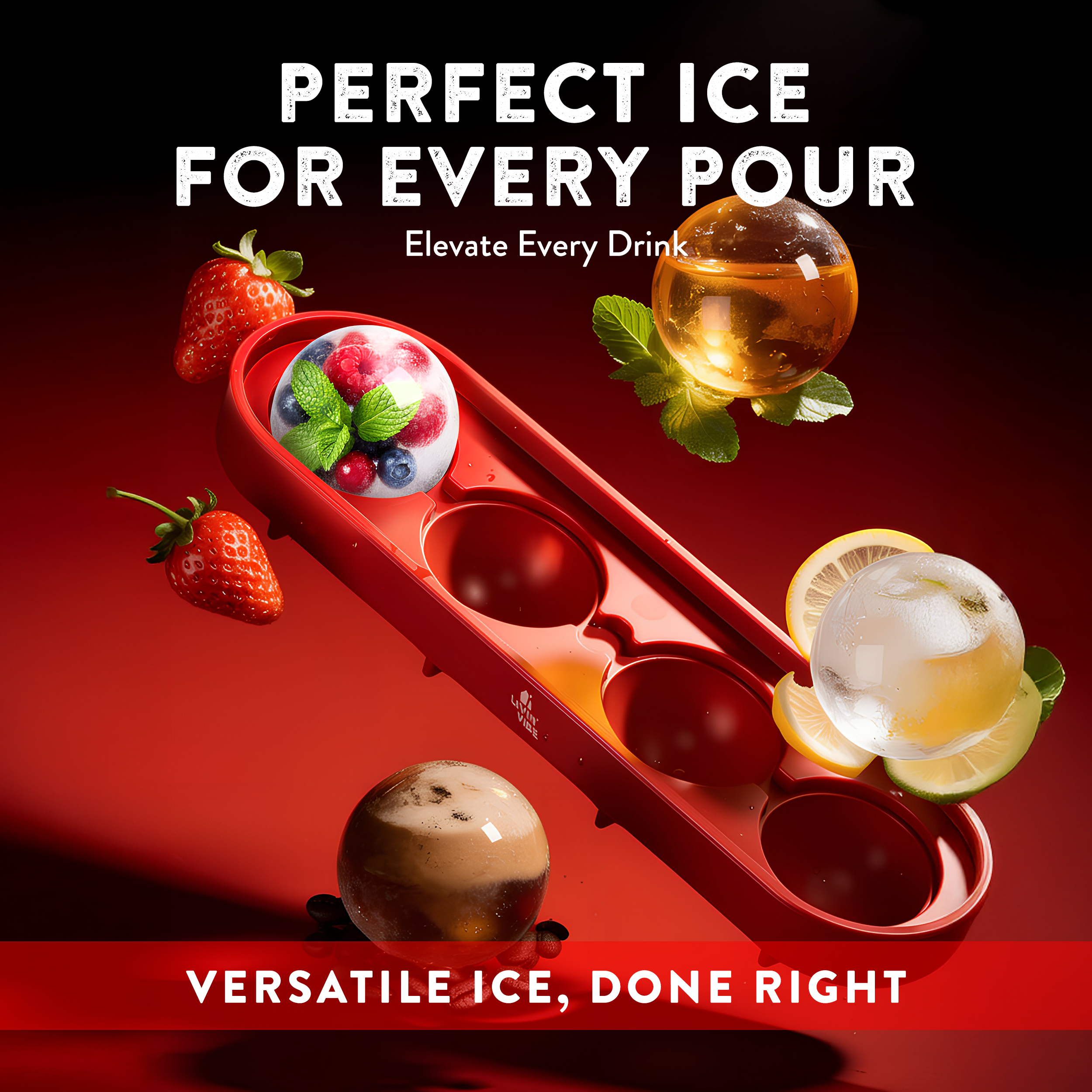 LIVINVIBE Silicone Ice Ball Mold with Lid – 4 Large Whiskey Ice Spheres, One-Pour Funnel Design, BPA-Free Flexible Ice Tray for Cocktails, Coffee & Drinks
