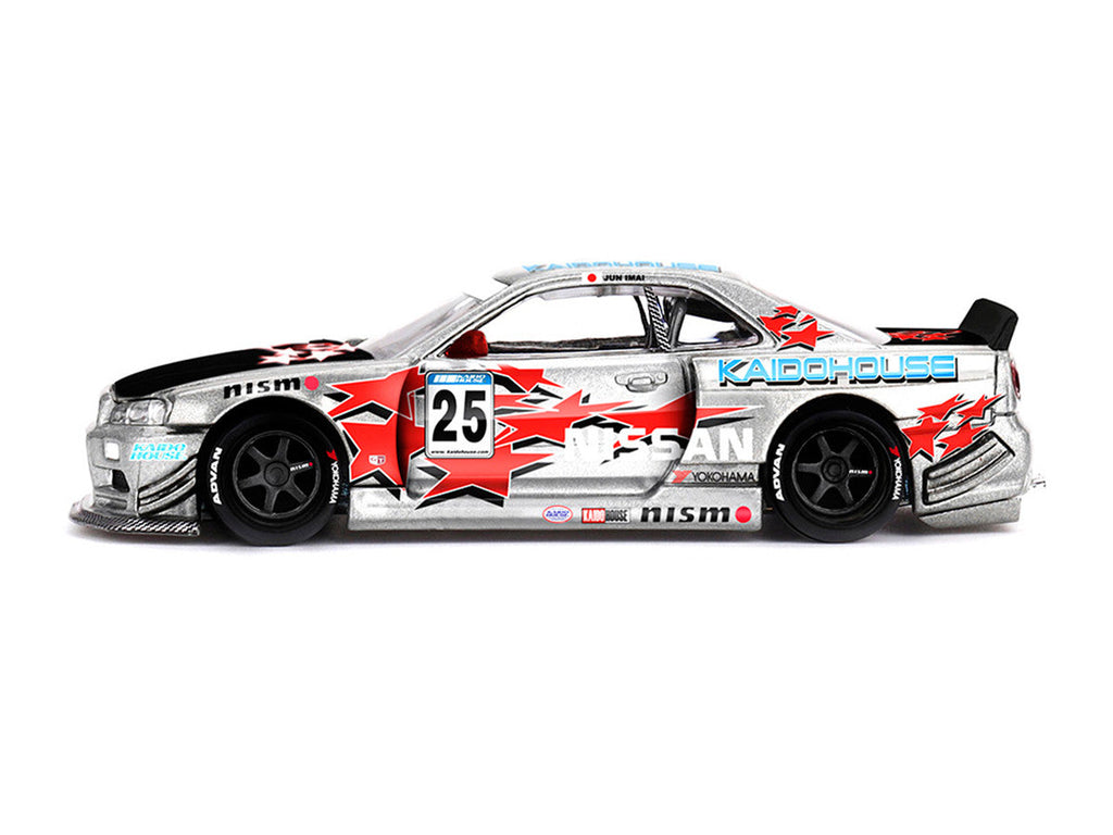 Nissan Skyline GT-R (R34) "Kaido Star Racing V1" RHD (Right Hand Drive) #25 Gray Metallic with Black Hood and Graphics (Designed by Jun Imai) "Kaido House" Special 1/64 Diecast Model Car by Mini GT