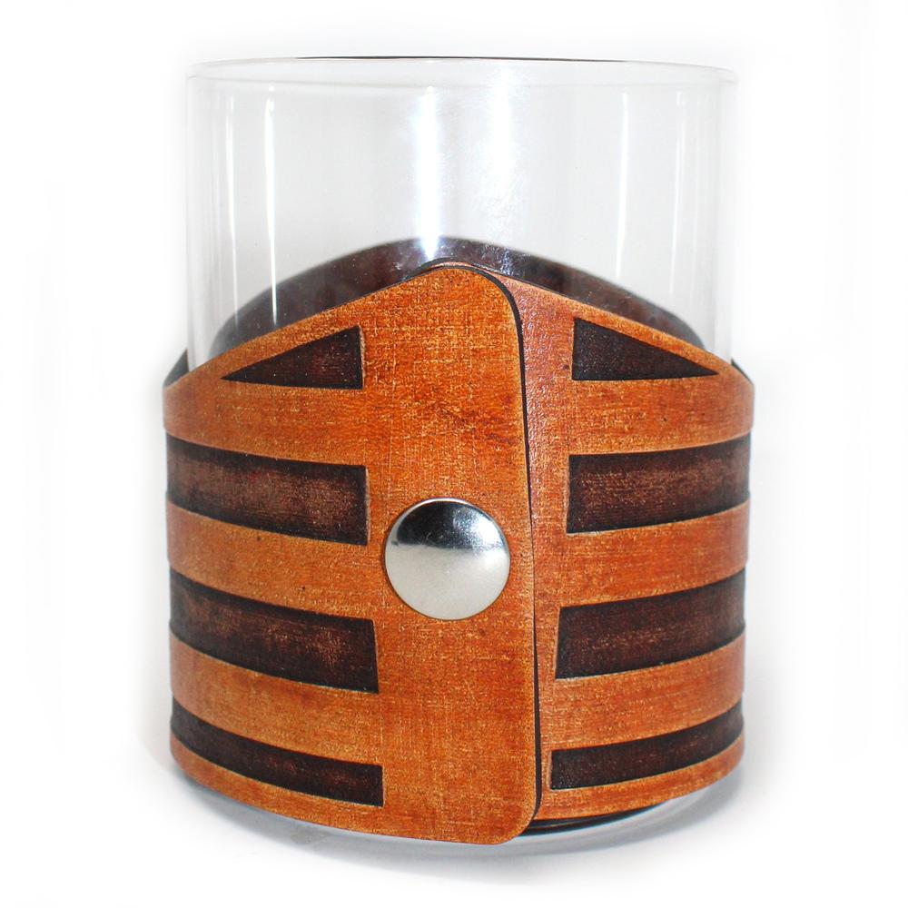 Whiskey Glass Leather Wrap - Stars and Stripes Horizontal Rocks Glass