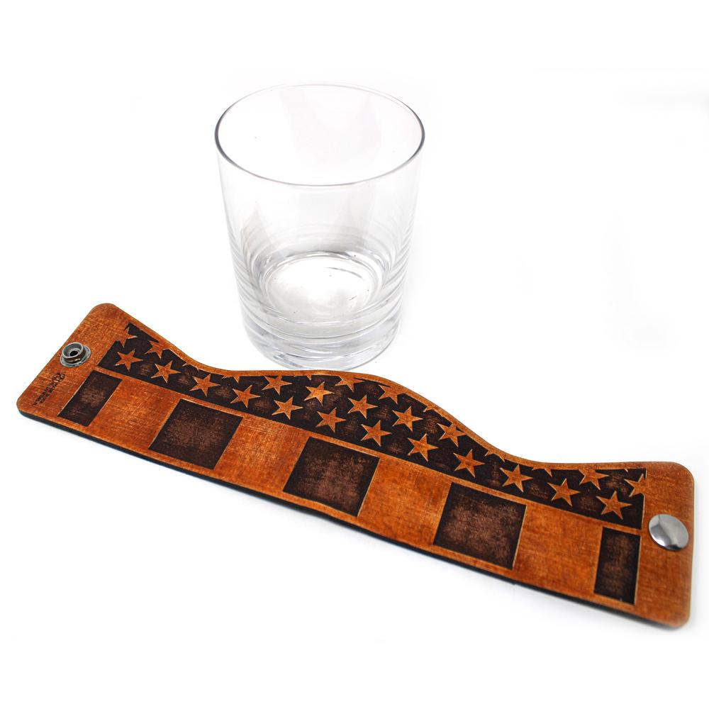 Whiskey Glass Leather Wrap - Stars and Stripes Vertical Rocks Glass