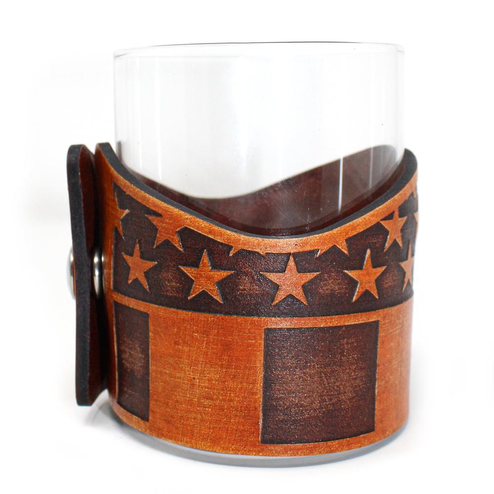 Whiskey Glass Leather Wrap - Stars and Stripes Vertical Rocks Glass