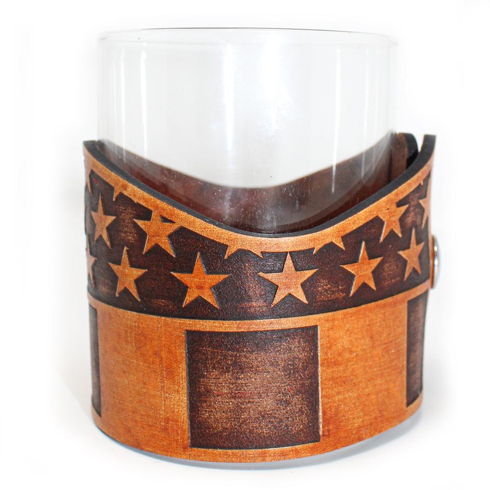 Whiskey Glass Leather Wrap - Stars and Stripes Vertical Rocks Glass