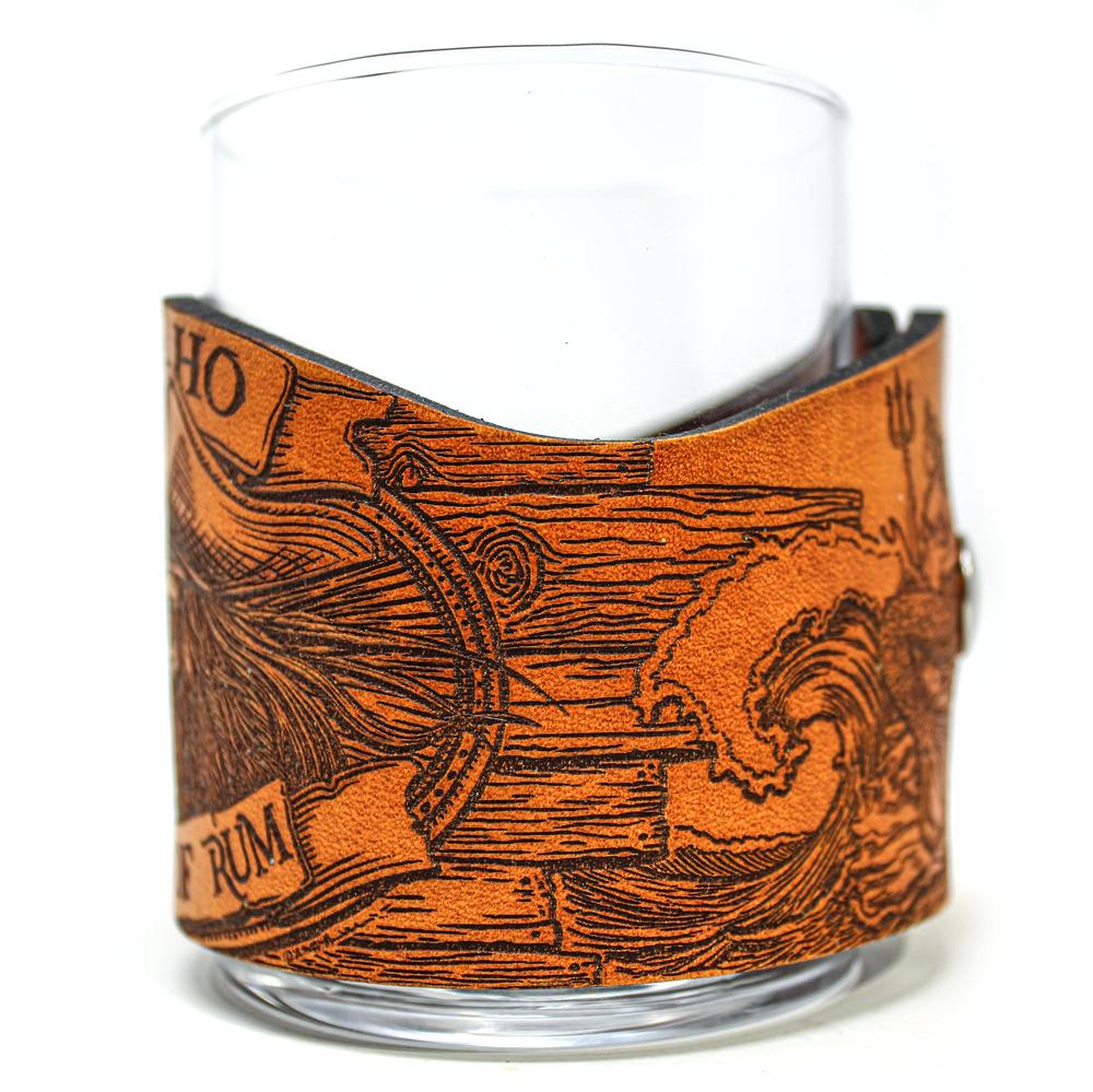 Whiskey Glass Leather Wrap - Pirate Toast - Skeleton Pirate