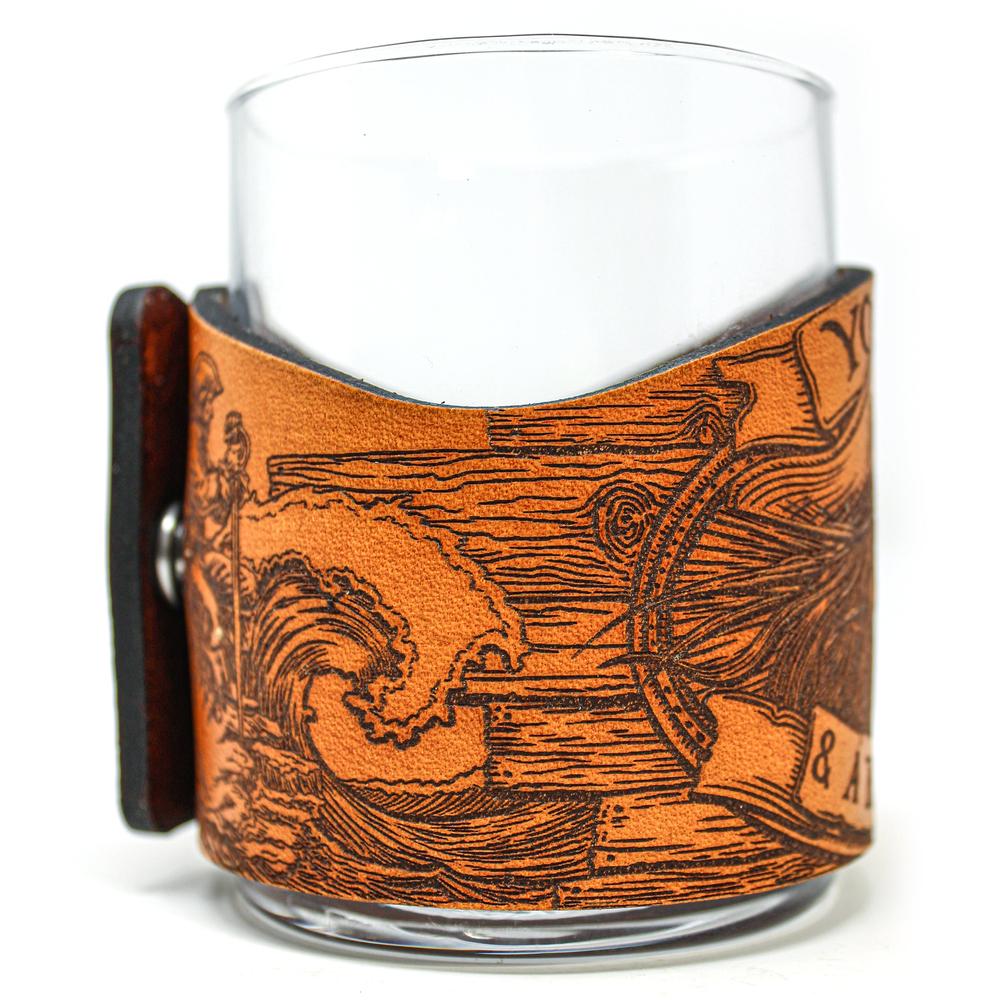 Whiskey Glass Leather Wrap - Pirate Toast - Skeleton Pirate