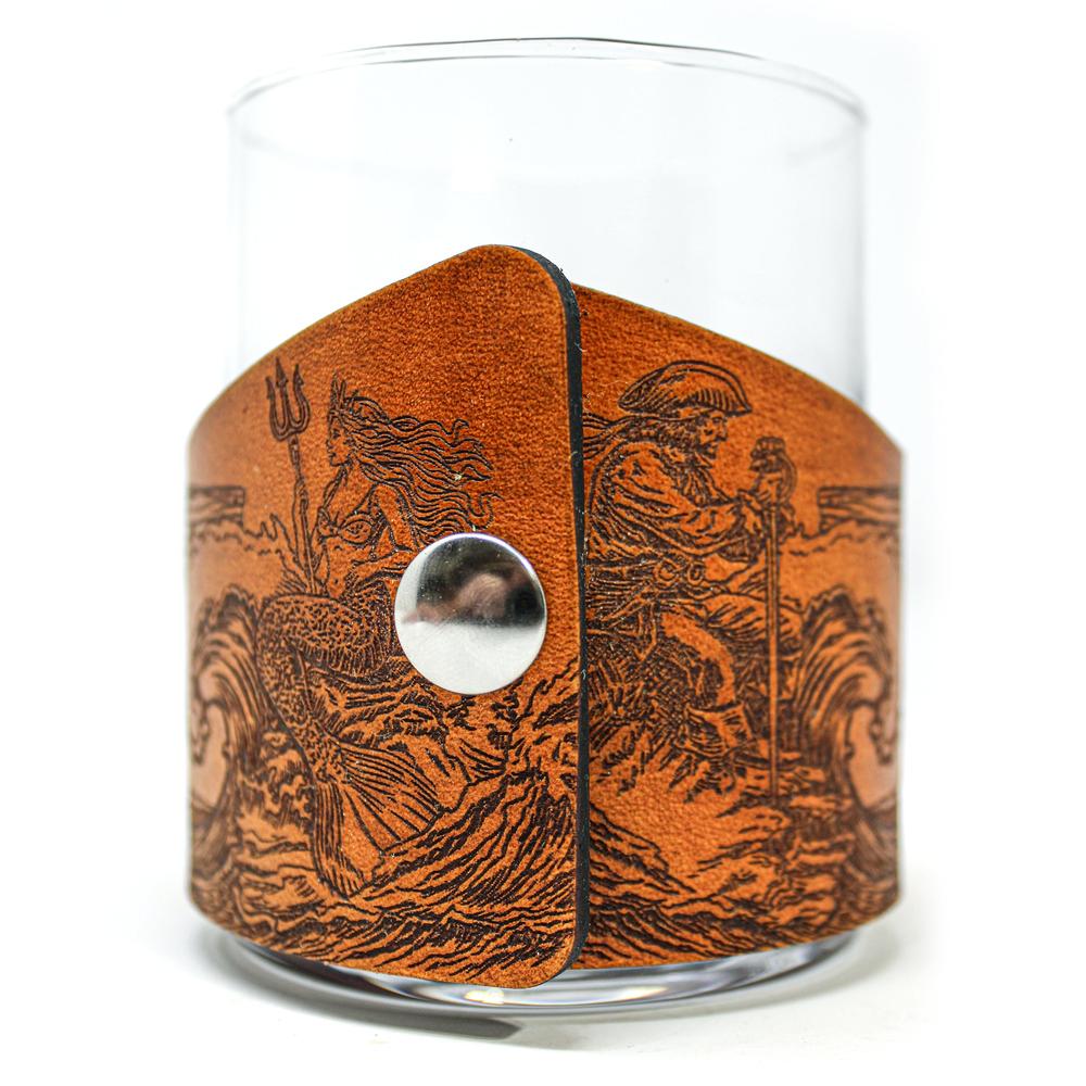 Whiskey Glass Leather Wrap - Pirate Toast - Skeleton Pirate