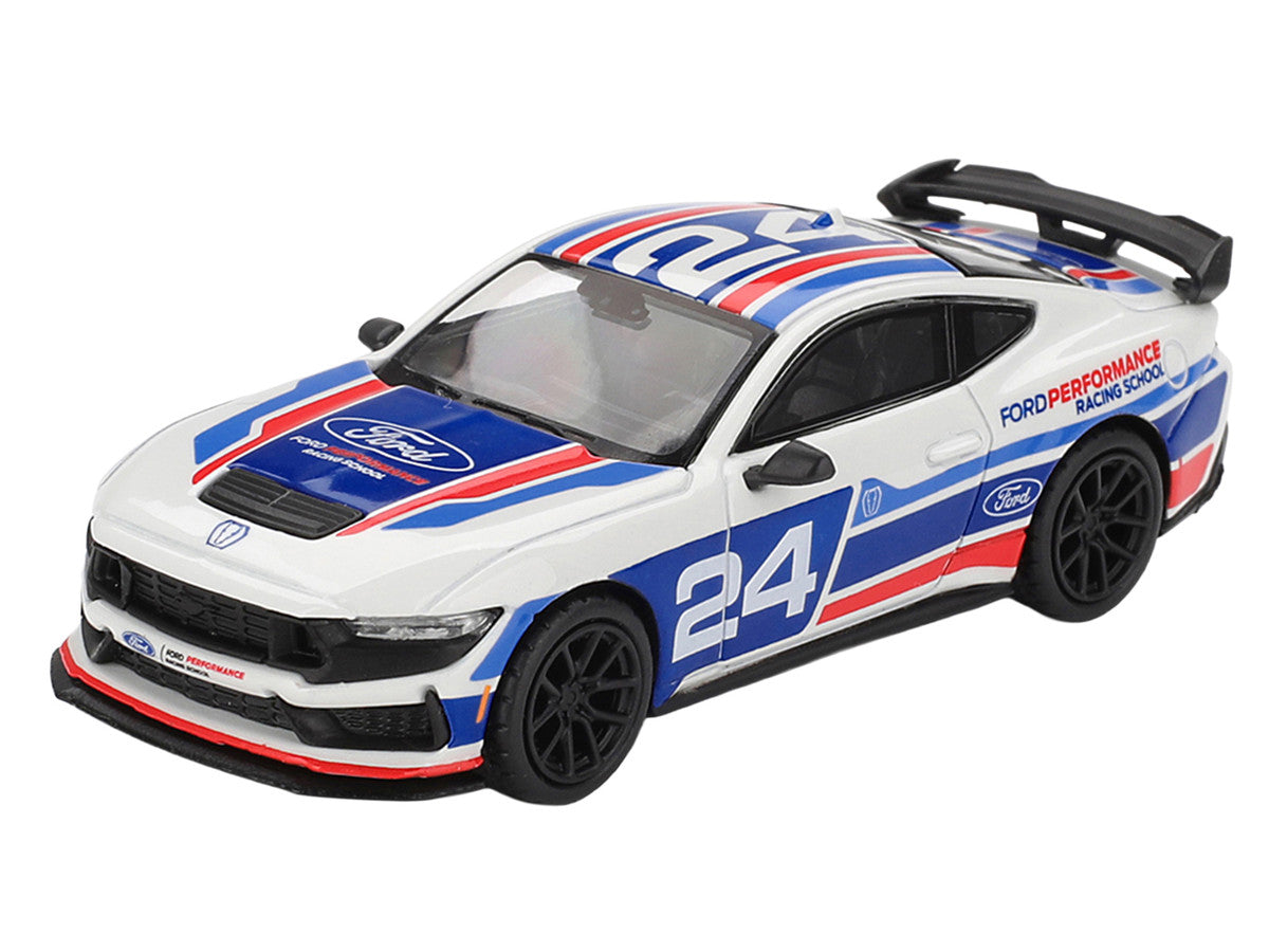 Ford Mustang Dark Horse #24 "Ford Performance Racing School" White with Red and Blue Graphics Limited Edition 1/64 Diecast Model Car by Mini GT