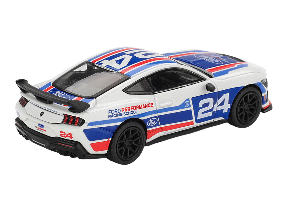 Ford Mustang Dark Horse #24 "Ford Performance Racing School" White with Red and Blue Graphics Limited Edition 1/64 Diecast Model Car by Mini GT