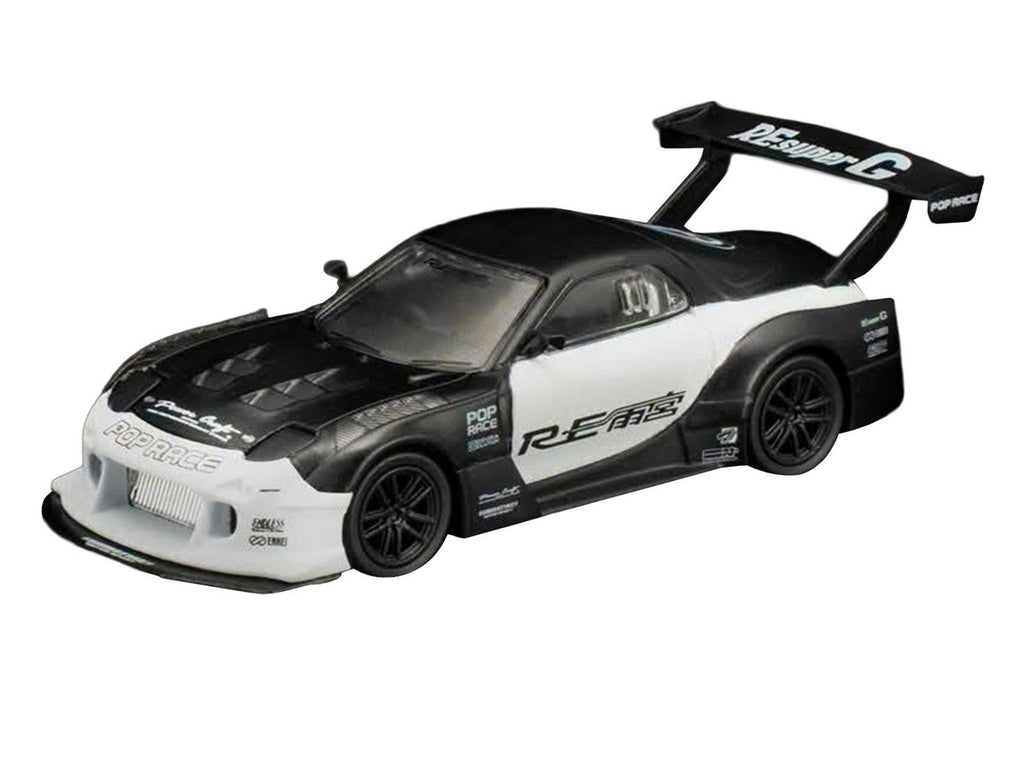 Mazda RX-7 "RE Super G Time Attack" RHD (Right Hand Drive) Black and White "The Model Car Show Malaysia 2026" 1/64 Diecast Model Car by Pop Race