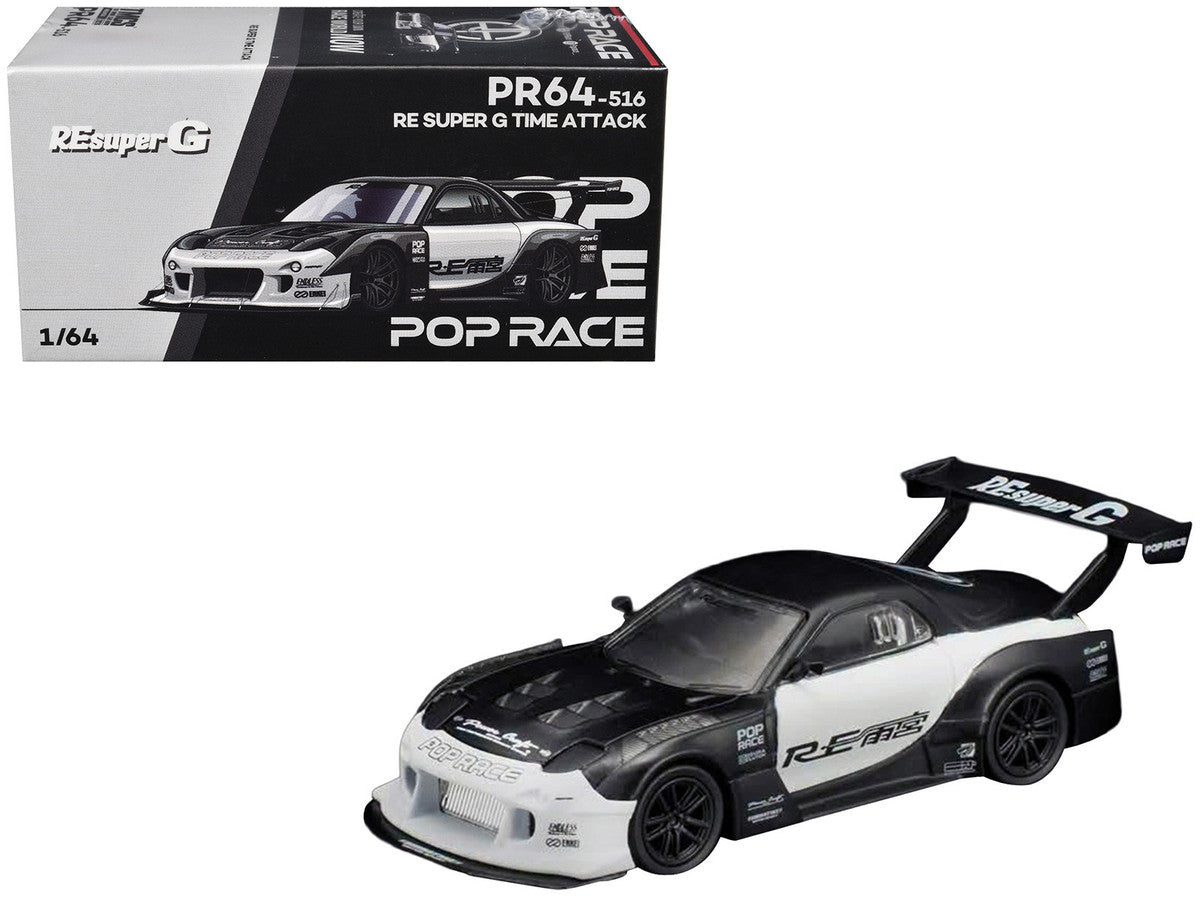 Mazda RX-7 "RE Super G Time Attack" RHD (Right Hand Drive) Black and White "The Model Car Show Malaysia 2026" 1/64 Diecast Model Car by Pop Race