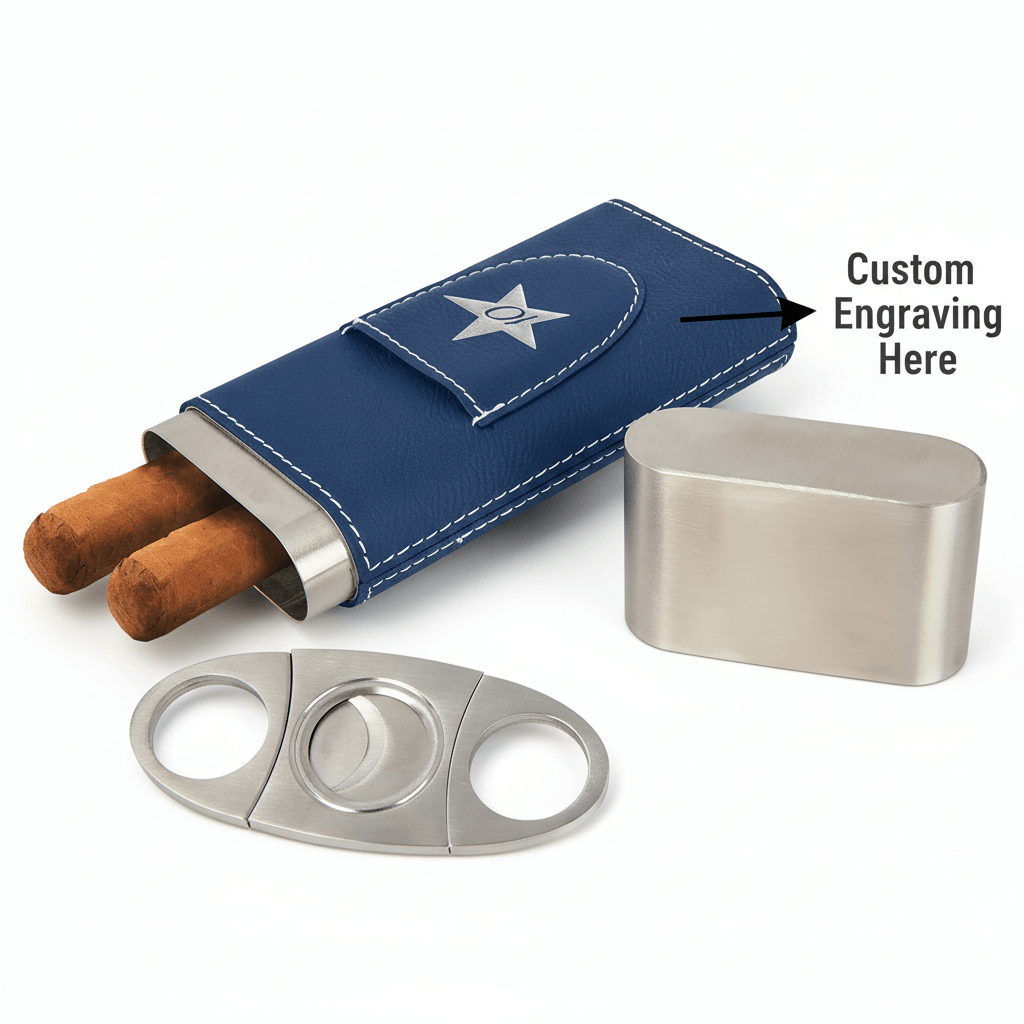 Personalized leatherette cigar case with Cutter Personalized Engraving