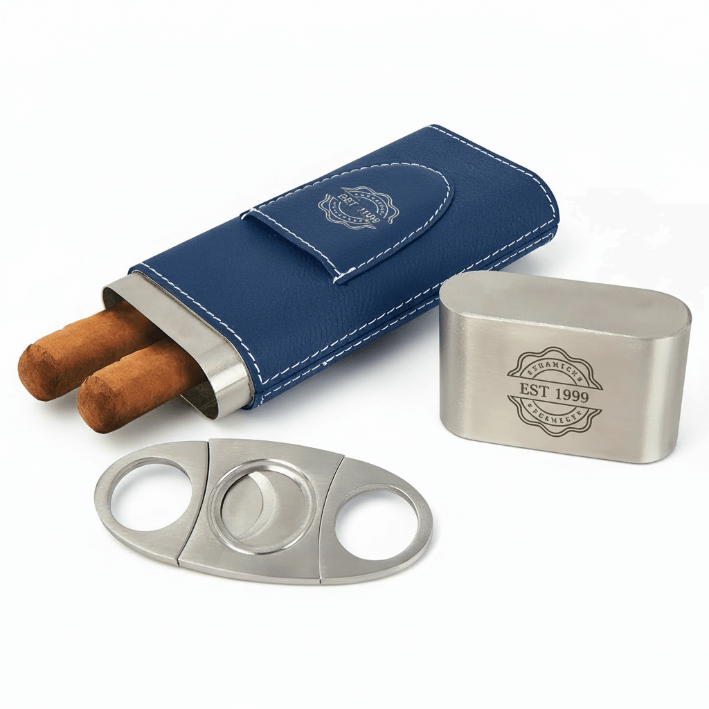 Personalized leatherette cigar case with Cutter Personalized Engraving