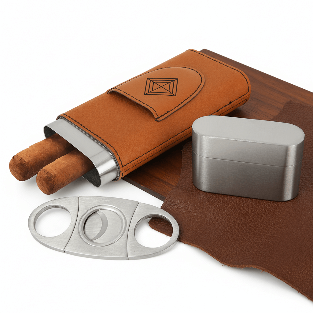 Personalized leatherette cigar case with Cutter Personalized Engraving