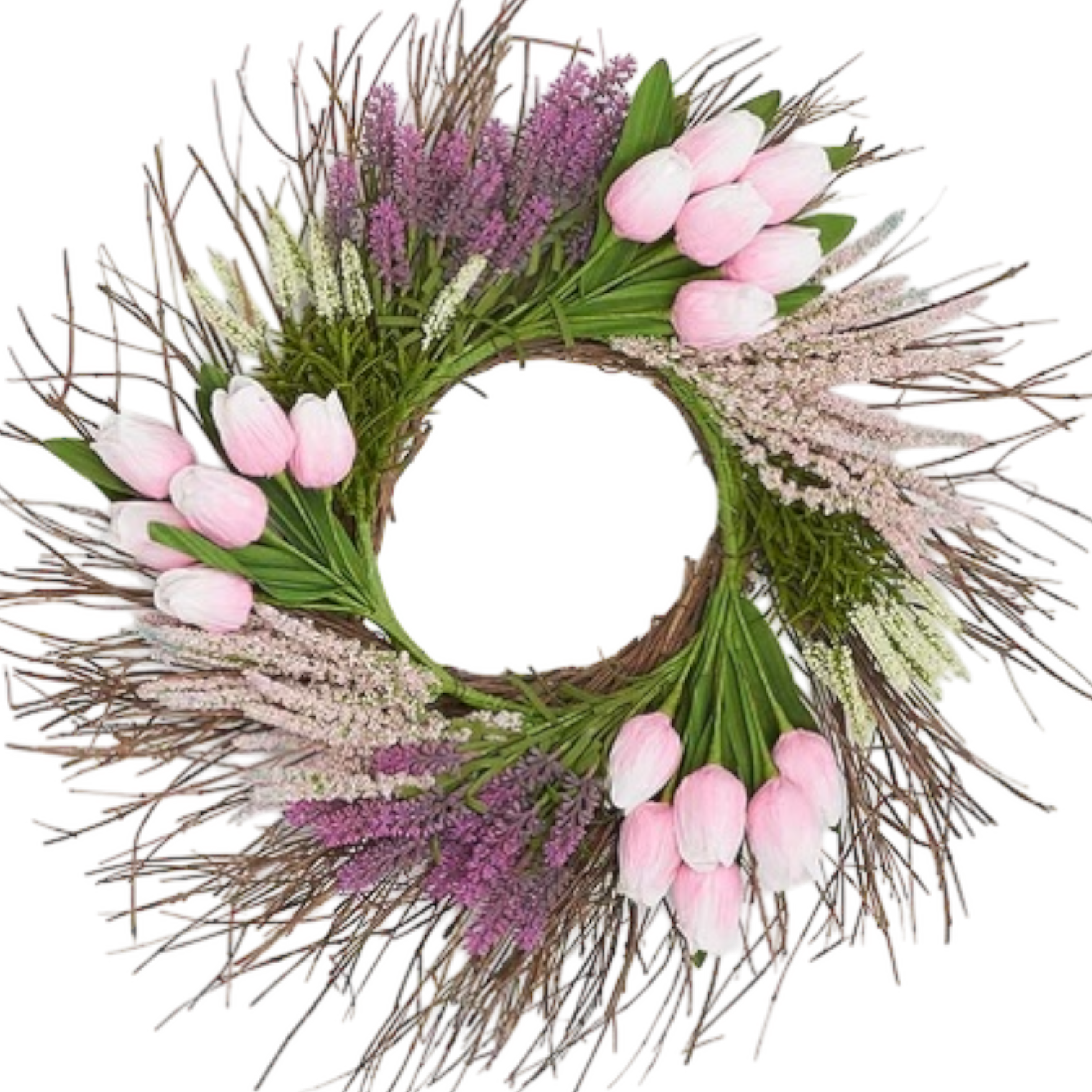 Tulip Heather Wreath on Natural Twig Base