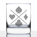 Card Suits Engraved Rocks Glass High Quality Gifts for Card Players Weighted Whiskey Glasses - 10.25 oz