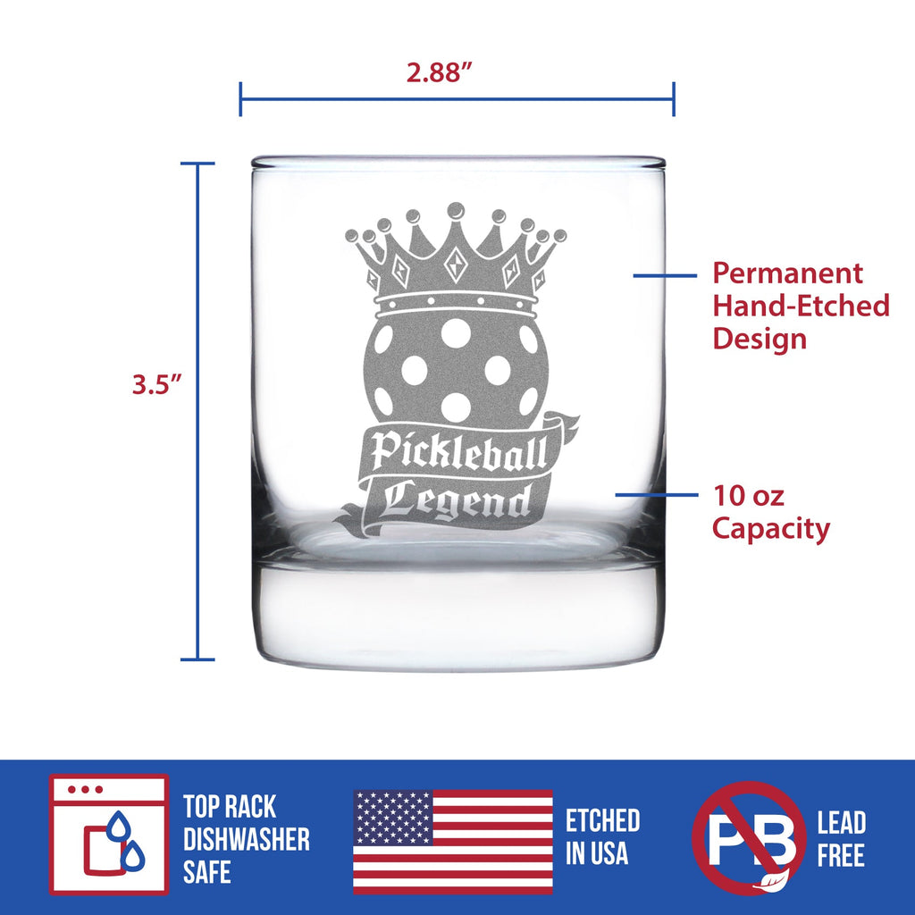 Pickleball Legend Engraved Rocks Glass Gifts for Picklers Weighted Whiskey Glasses - 10.25 oz