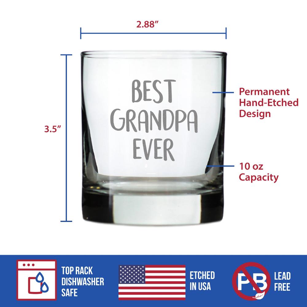 Best Grandpa Ever - Whiskey Rocks Glass - Fun Gift for Grandfathers - Cute Engraved Glasses for Grandparents - 10.25 oz