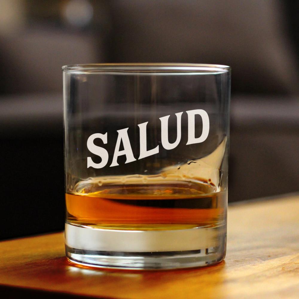 Salud - Spanish Cheers - Whiskey Rocks Glass - Cute Spainish Themed Gifts or Party Decor for Women and Men - 10.25 Oz