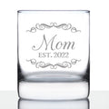 Mom Est 2022 - New Mother Whiskey Rocks Glass Gift for First Time Parents - Decorative 10.25 Oz Glasses