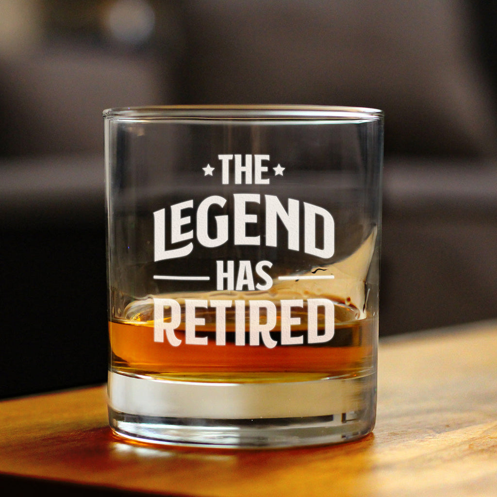 The Legend Has Retired - Whiskey Rocks Glass - Funny Retirement Gifts for Boss or Coworkers - 10.25 Oz