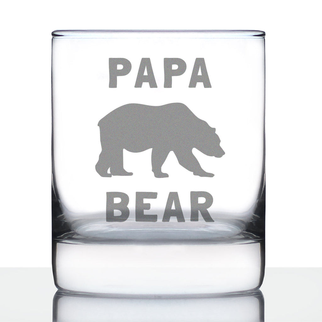 Papa Bear Whiskey Rocks Glass - Cute Funny Dad Gift Ideas for Father's Day or Birthday - 10.25 Oz Glasses