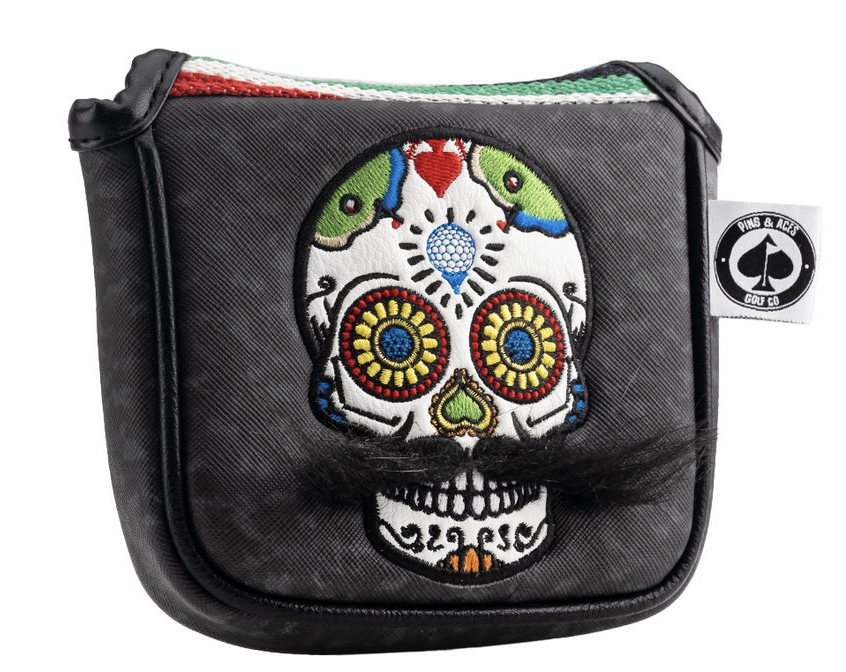 Mustache Sugar Skull Mallet Putter Headcover – Gray Camo
