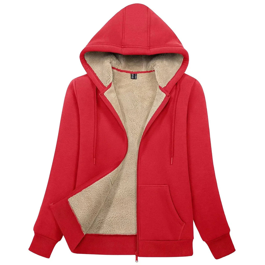 Sherpa-Lined Fleece Zip-Up Hoodie Jacket Women