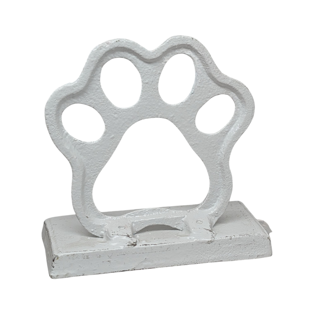 Cast Iron Paw Print Stocking Holder - White
