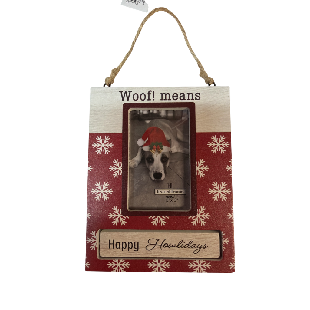 Pet Photo Frame Ornament - Woof! means Happy Howlidays