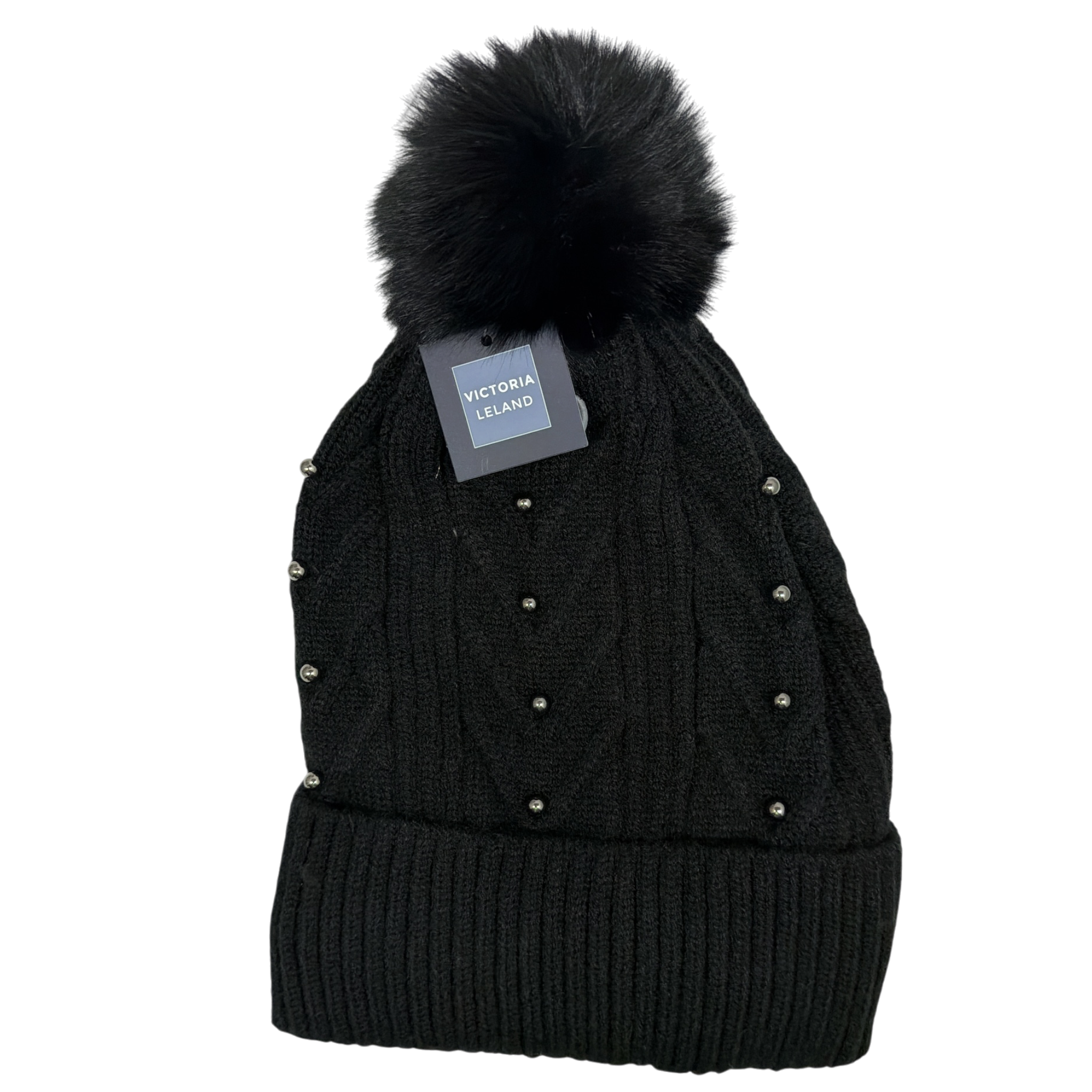 Pearl Chevron Knit Hat - Black