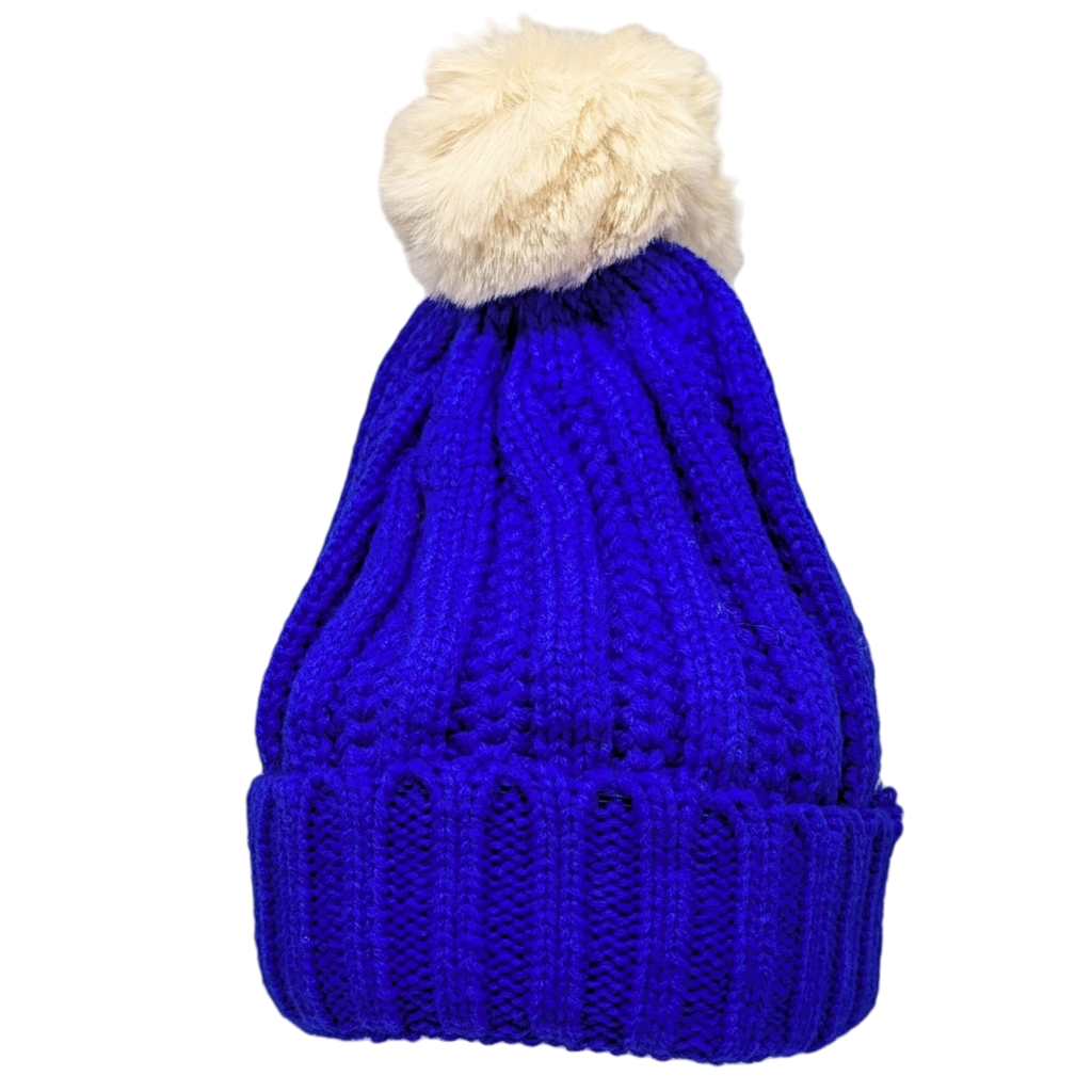 Knit Hat With Three Interchangeable Poms - Blue