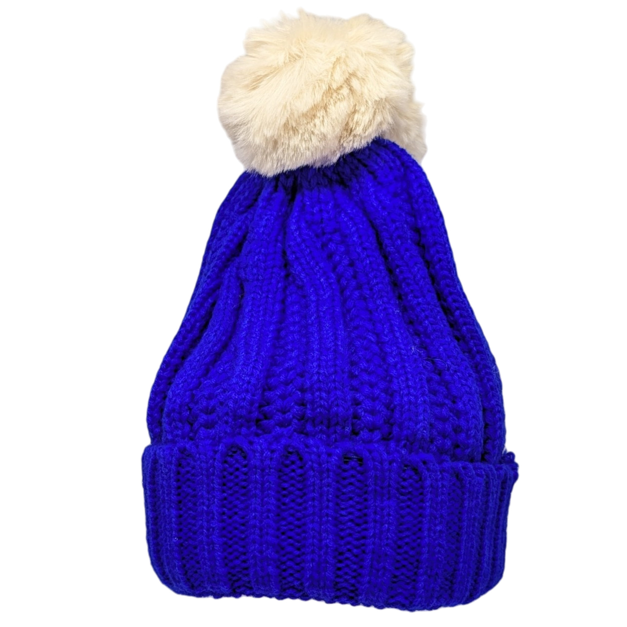 Knit Hat With Three Interchangeable Poms - Blue