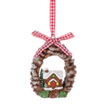 Snowy Gingerbread Cottage Pinecone Wreath Ornament